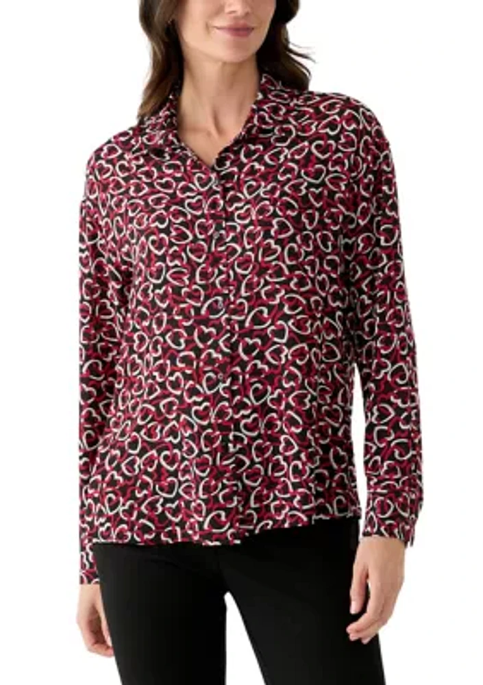 Women's Long Sleeve Printed Button Down Blouse