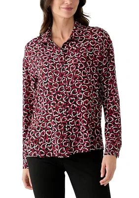 Women's Long Sleeve Printed Button Down Blouse