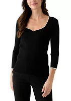 Women's 3/4 Sleeve Sweetheart Neck Ribbed Sweater