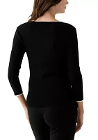 Women's 3/4 Sleeve Sweetheart Neck Ribbed Sweater