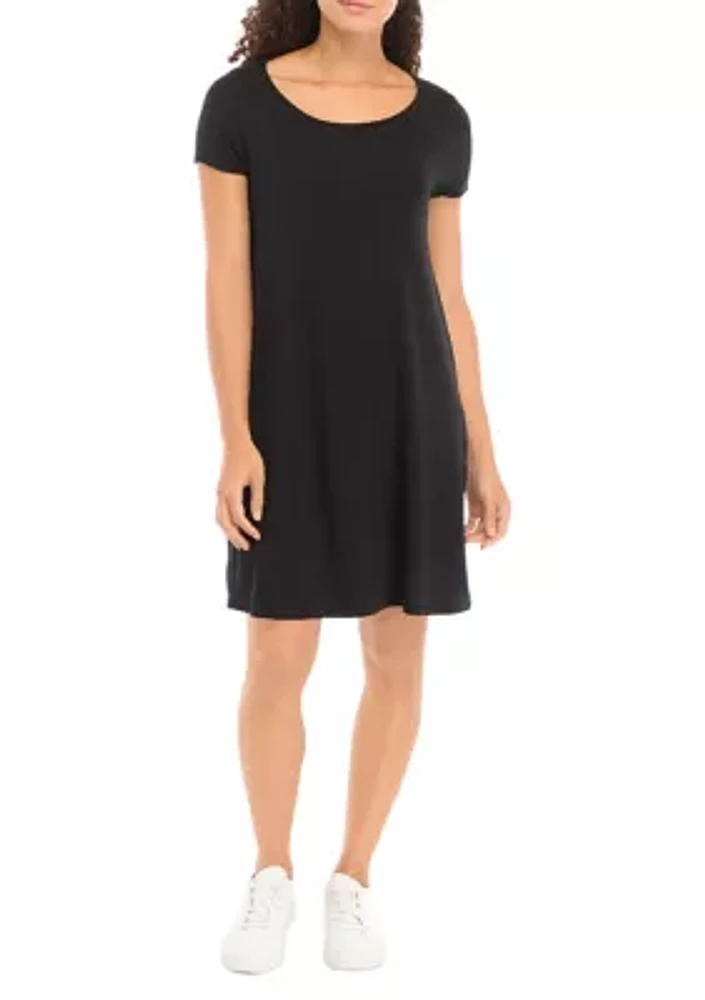 Petite Short Sleeve Scoop Neck A-Line Dress