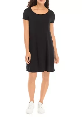 Petite Short Sleeve Scoop Neck A-Line Dress