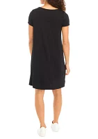 Petite Short Sleeve Scoop Neck A-Line Dress