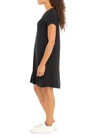 Petite Short Sleeve Scoop Neck A-Line Dress