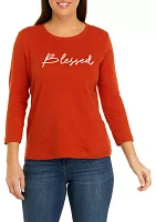 Petite 3/4 Sleeve Crew Neck Graphic T-Shirt