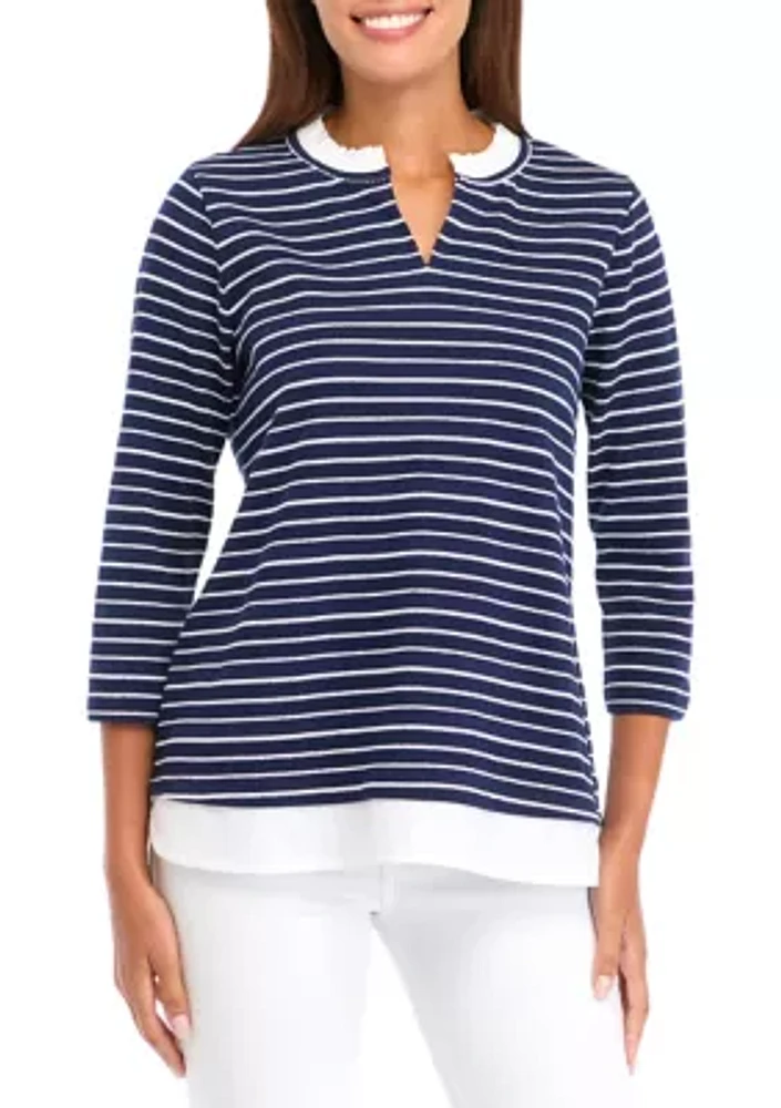 Petite Ottoman Stripe 2Fer Top