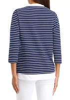 Petite Ottoman Stripe 2Fer Top