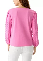 Petite Puff Sleeve Textured Knit Top