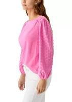 Petite Puff Sleeve Textured Knit Top