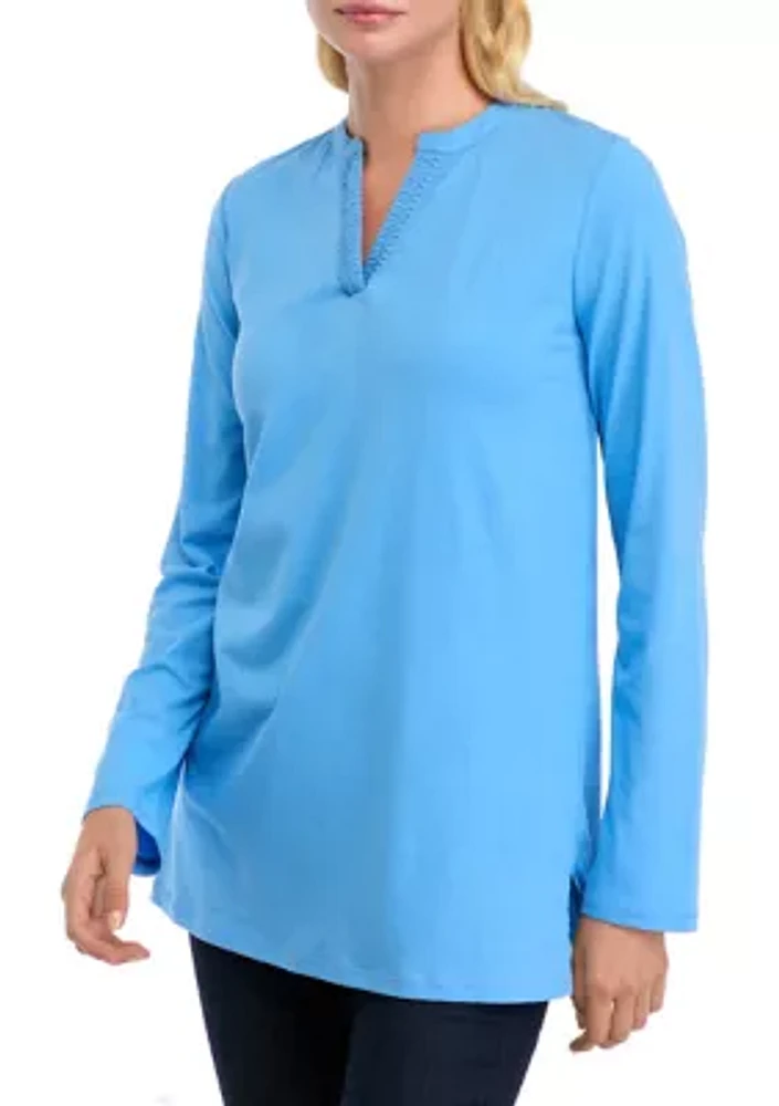 Women's Long Sleeve Split Neck Tunic Top