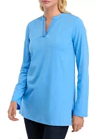 Women's Long Sleeve Split Neck Tunic Top