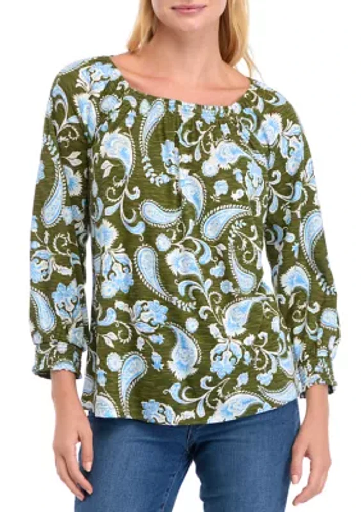 Women's 3/4 Sleeve Square Neck Printed Top