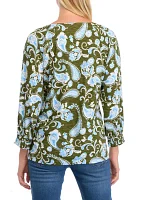 Women's 3/4 Sleeve Square Neck Printed Top