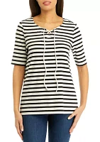 Women's Stripe Lace Up Top