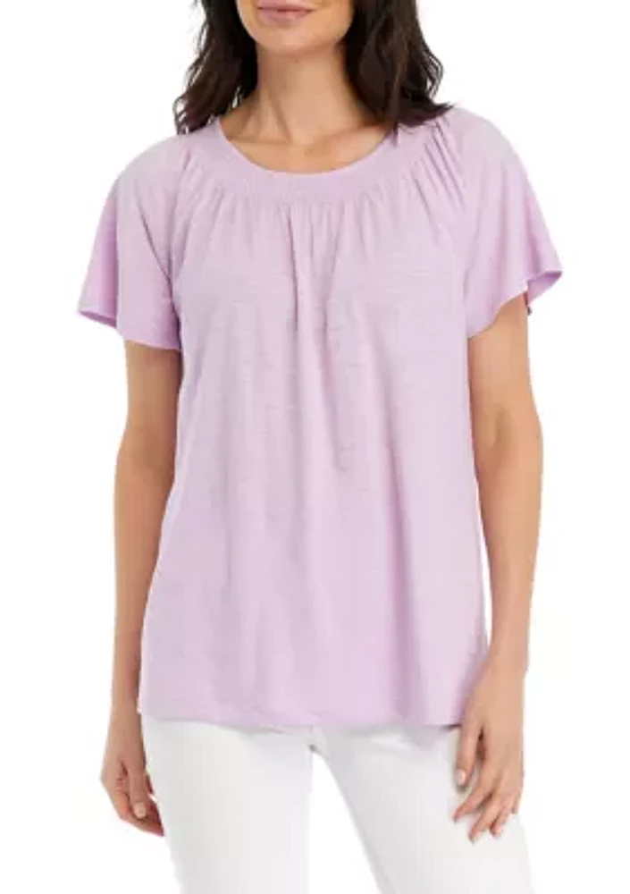 Women's Short Sleeve Smock Neck Top