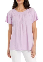 Women's Short Sleeve Smock Neck Top