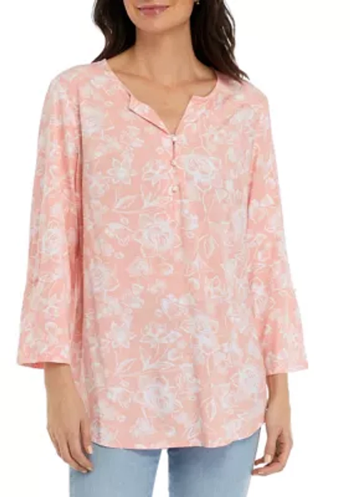 Women's Printed Henley Tunic Top