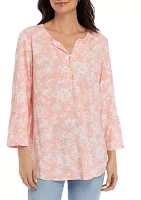 Women's Printed Henley Tunic Top