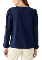 Women's Long Puff Sleeve Texture Knit Solid Sweater