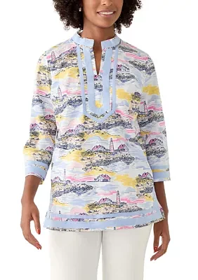 Women's 3/4 Sleeve Kurta Woven Printed Top