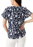 Women's Short Sleeve Ruffle Trim Top