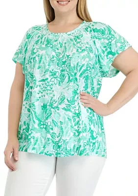 Plus Short Sleeve Printed Top