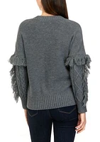 Women's Long Sleeve Cable Pullover Sweater with Fringe