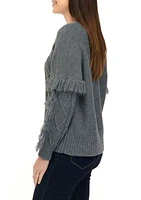 Women's Long Sleeve Cable Pullover Sweater with Fringe