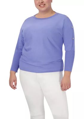 Plus Button Sleeve Pullover