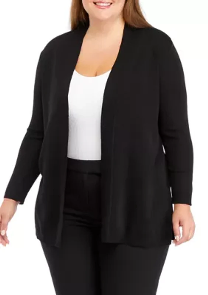 Plus Open Front Cardigan with Novelty Placket