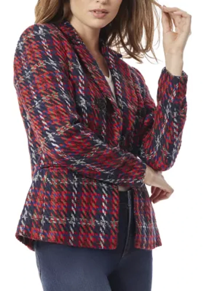 Women's Plaid Faux Double Breasted Jacket