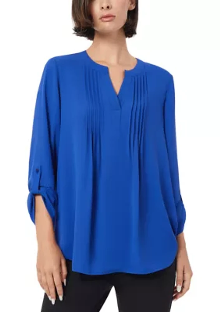 Women's 3/4 Sleeve V-Neck Pleated Blouse