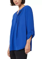 Women's 3/4 Sleeve V-Neck Pleated Blouse