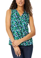 Petite Sleeveless V-Neck Printed Pleat Front Top