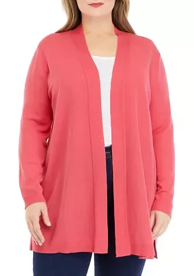 Plus Open Front Cardigan with Novelty Placket