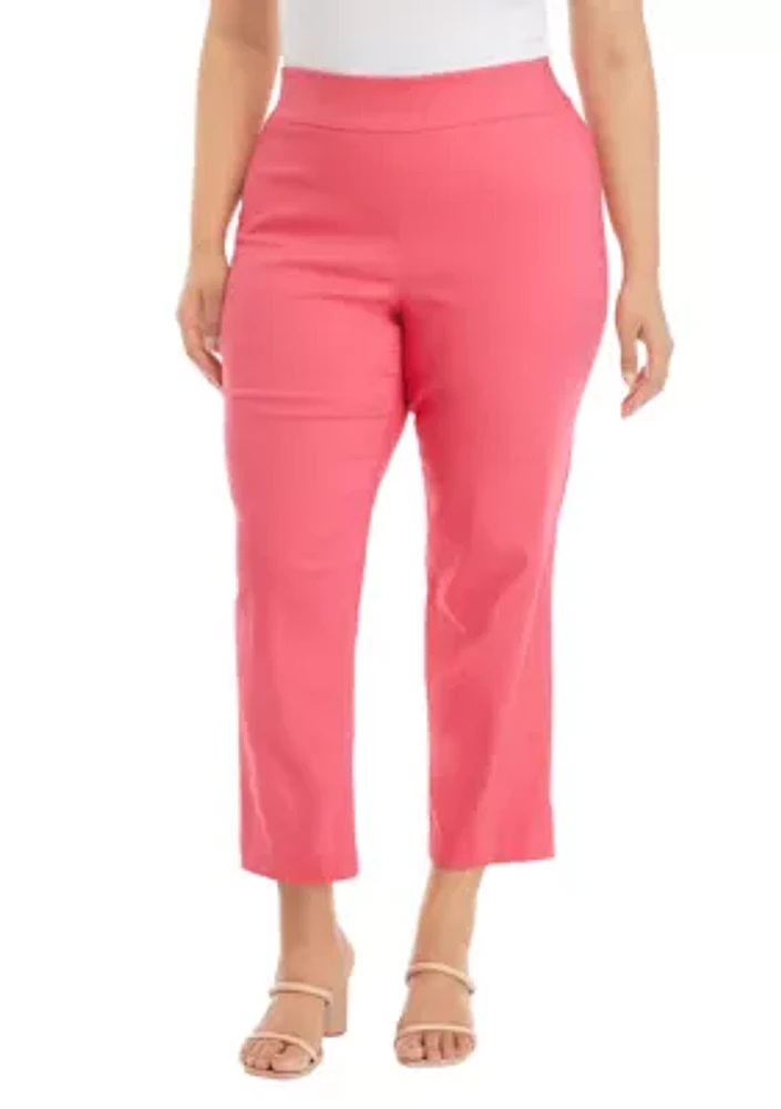 Plus Pull On Wide Waistband Front Seam Slim Ankle Pants