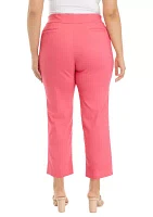 Plus Pull On Wide Waistband Front Seam Slim Ankle Pants