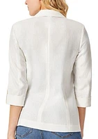 Women's Linen Patch Pocket Jacket with Roll Tab Sleeves