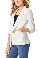 Women's Linen Patch Pocket Jacket with Roll Tab Sleeves