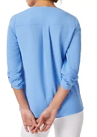 Petite Long Sleeve Collarless Tunic Top