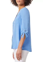 Petite Long Sleeve Collarless Tunic Top