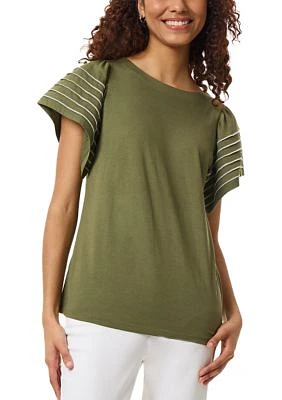 Petite Flutter Sleeve T-Shirt with Pearl Stitching