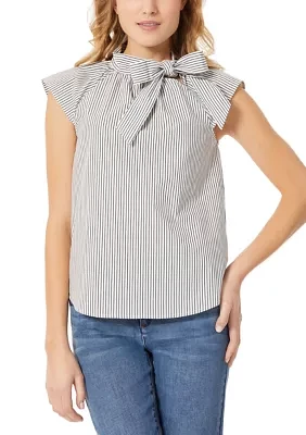 Women's Short Sleeve Raglan Bow Neck Blouse