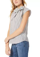 Women's Short Sleeve Raglan Bow Neck Blouse