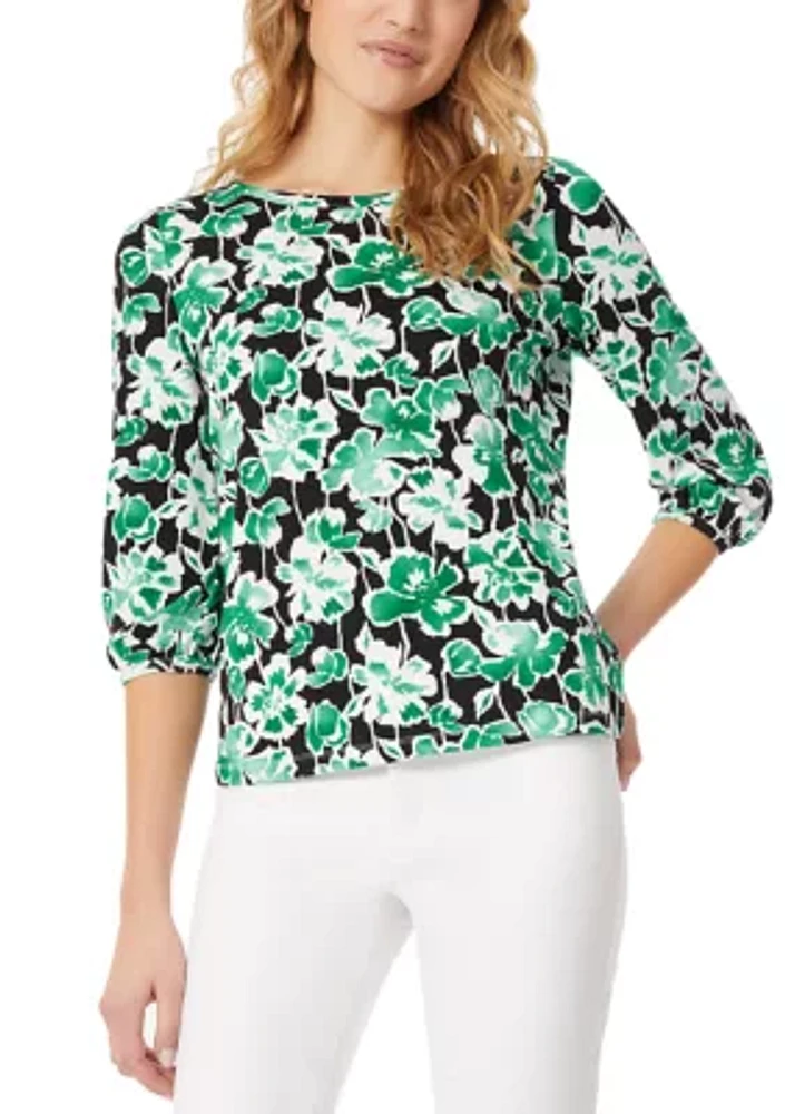 Women's Printed Moss Crepe Crew Neck Top