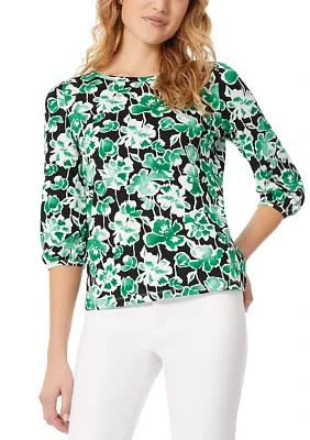 Women's Printed Moss Crepe Crew Neck Top