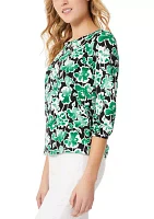 Women's Printed Moss Crepe Crew Neck Top