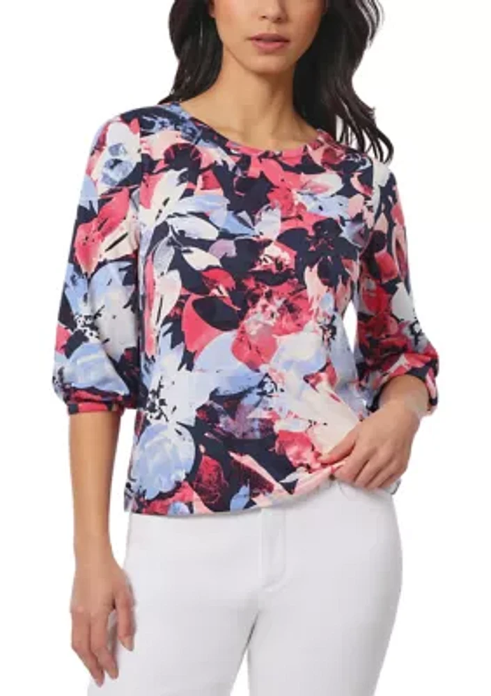 Women's Printed Moss Crepe Crew Neck Top