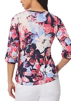 Women's Printed Moss Crepe Crew Neck Top