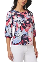 Women's Printed Moss Crepe Crew Neck Top